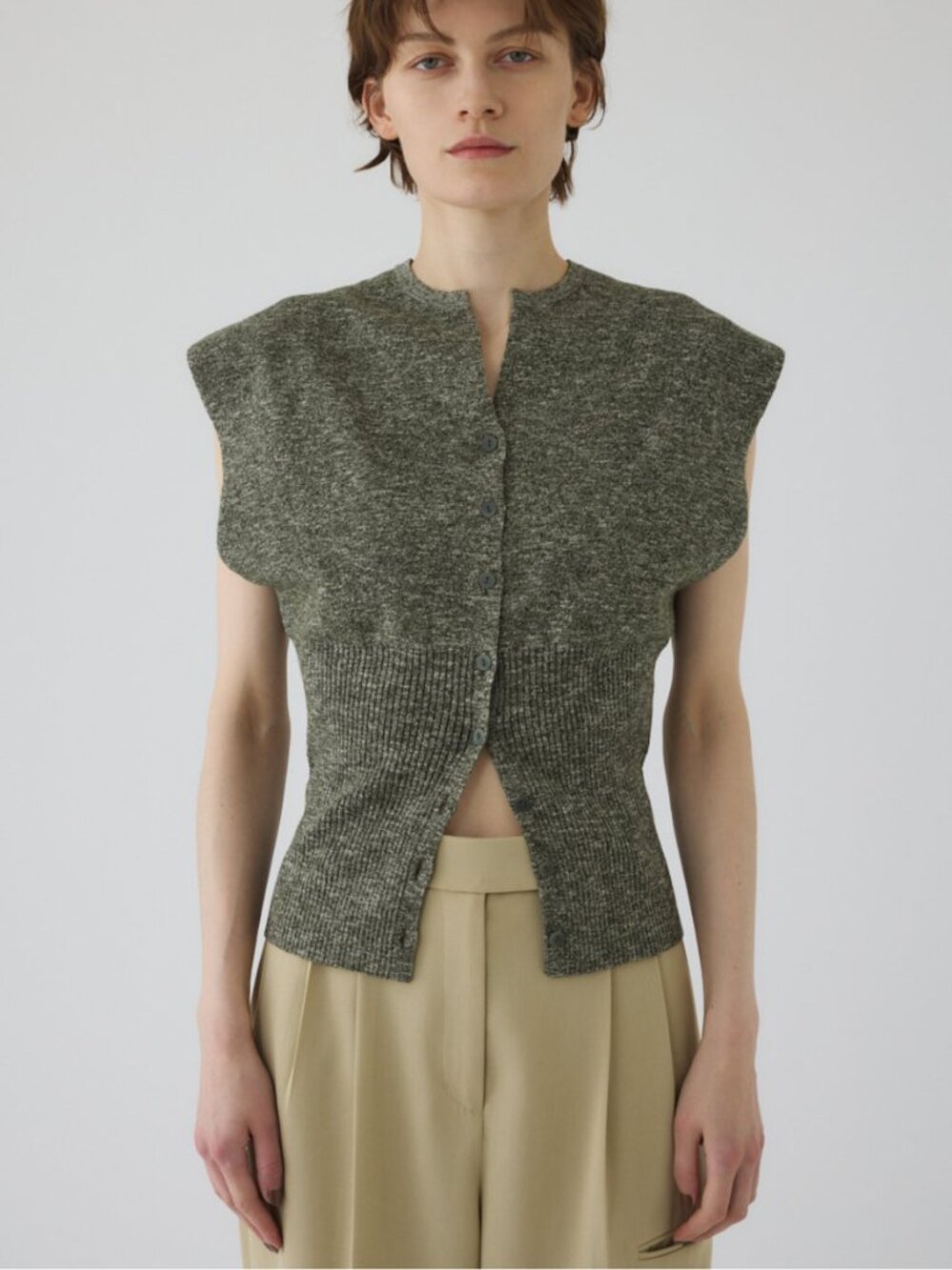 Sleeveless Olive Knit Button-Front Cardigan Vest